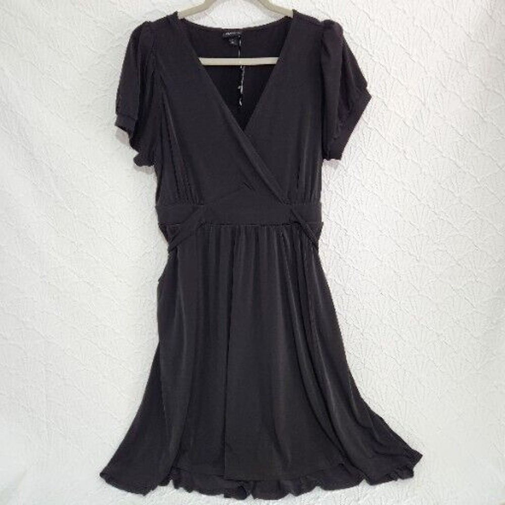 Torrid Mini Studio Knit Surplice Dress Womens 1X Black Pockets Ruffle Hem